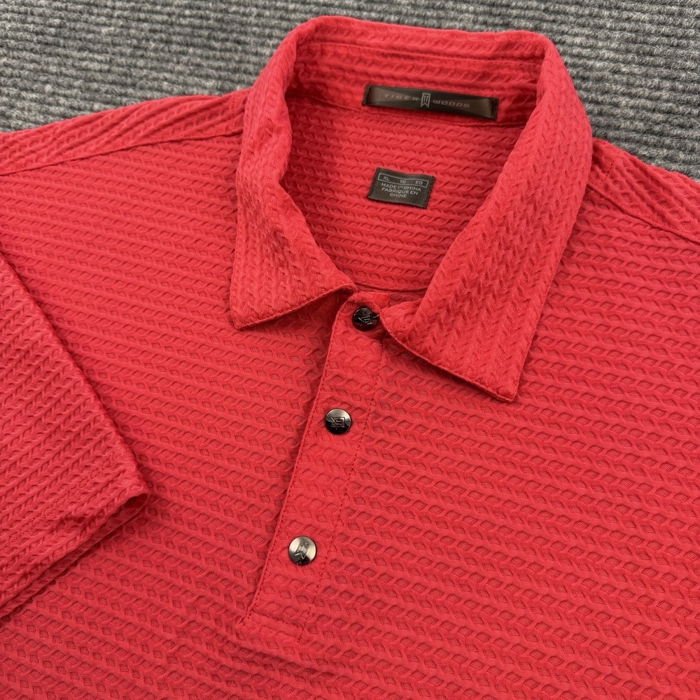 Y2K Tiger Woods Performance Polo Shirt Men's Size XL Red Textured Snap Button